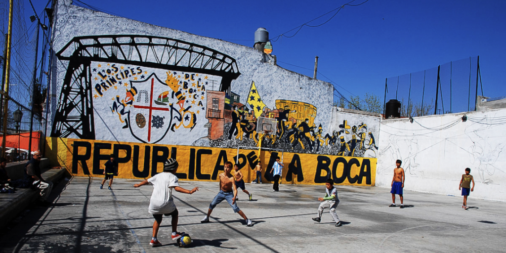 Children playing football in the Boca neighbourhood of Buenos Aires