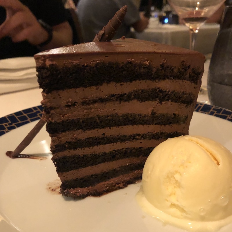 Seven-layer chocolate cake at Cagney's
