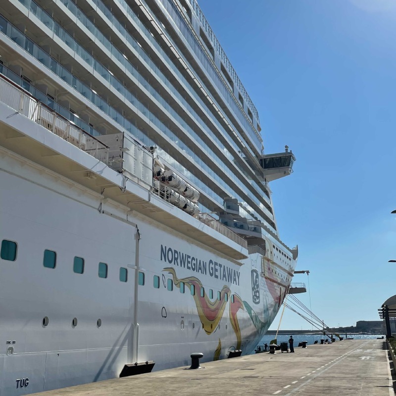 Side view of the Norwegian Getaway whilst docked in Palma de Mallorca