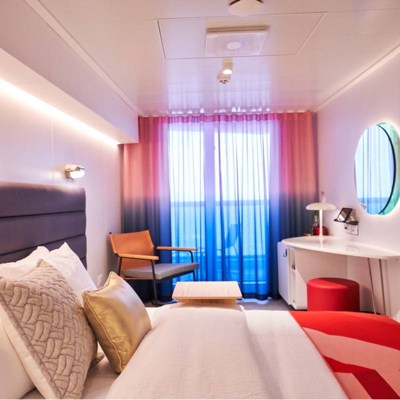 Interior view of a Sea Terrace cabin on Scarlet Lady